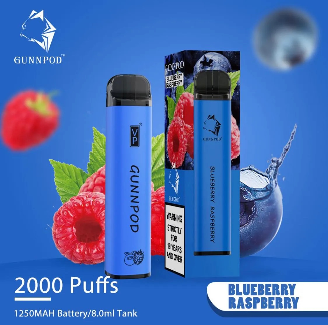 GUNNPOD BLUEBERRY RASPBERRY - 2000 PUFFS
