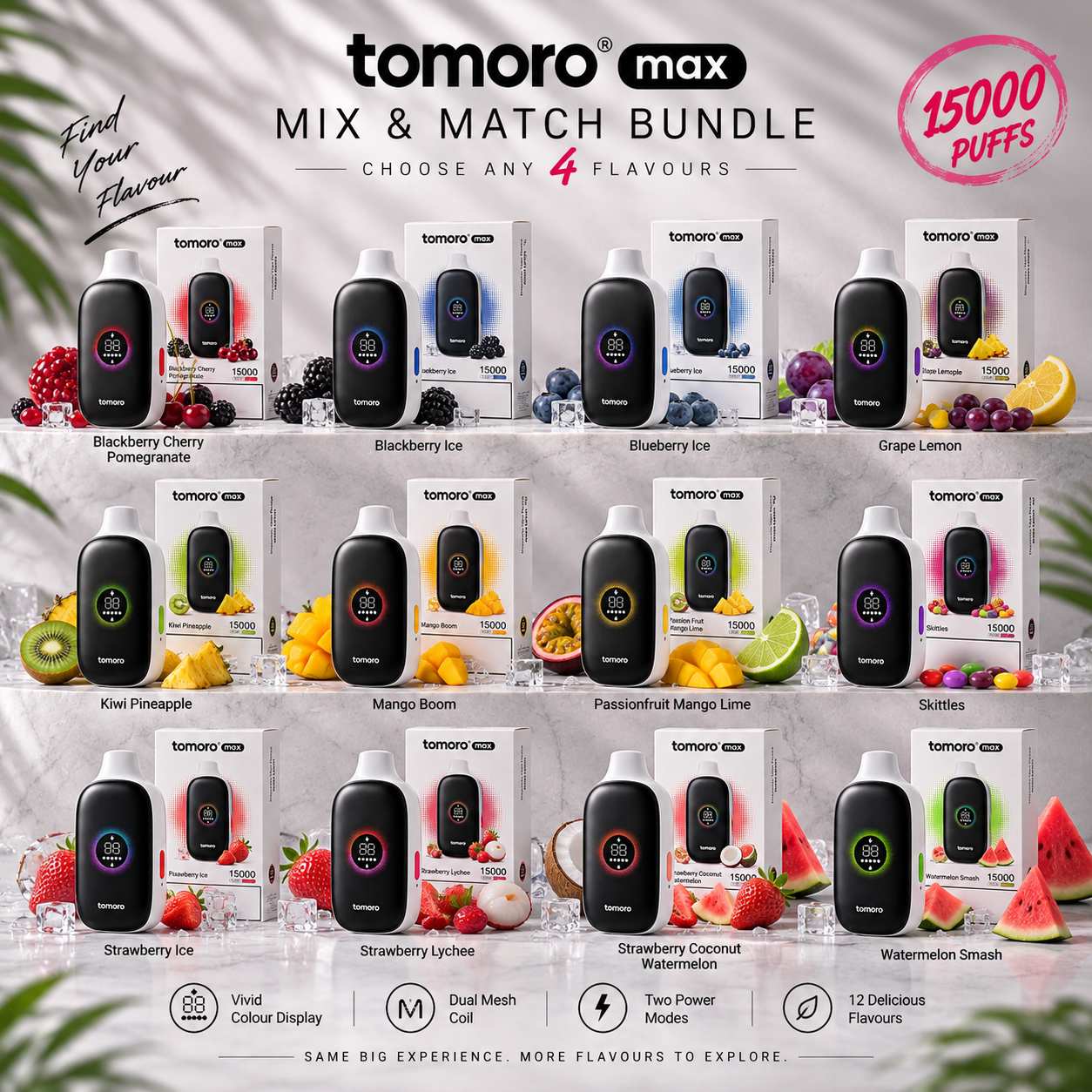 TOMORO MAX 15K - MIX & MATCH - 15000 PUFFS - 4 PACK