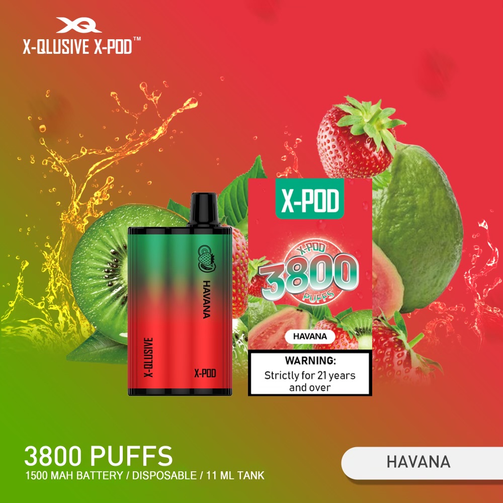 X - QLUSIVE X - POD HAVANA (Strawberry Kiwi Guava) - 3800 PUFFS